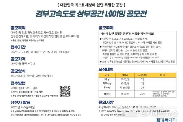 화성특례시,‘세상에 없던 특별한 공간’경부고속도로 상부공간 네이밍 공모전 개최