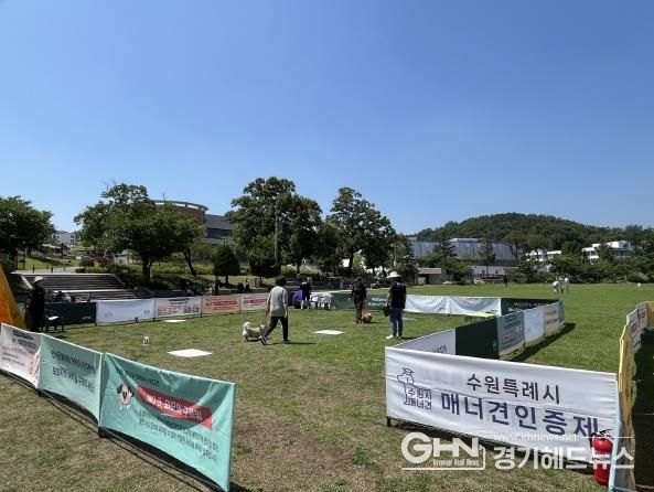 매너견 인증테스트를 하는 모습