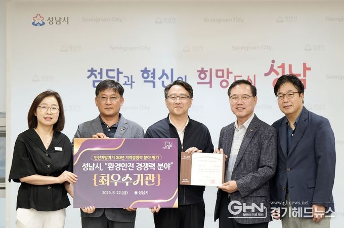 성남시는 한국공공자치연구원이 주최한 ‘민선지방자치 30년 지역경쟁력 평가’에서 환경안전 경쟁력 분야 전국 1위를 차지해 최우수 인증패를 받았다.