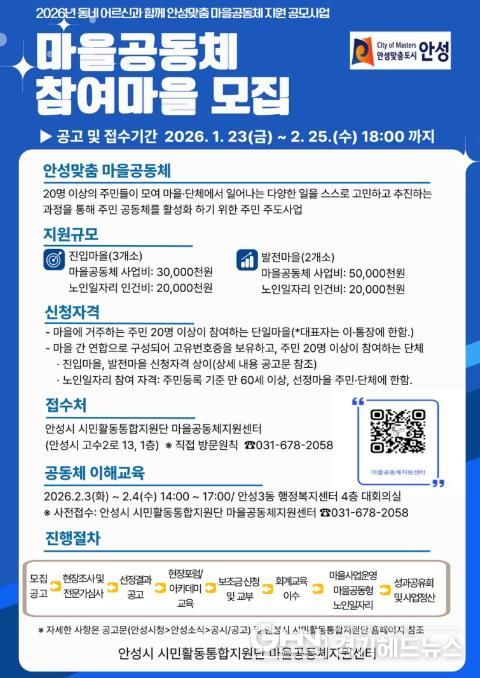 2026년 안성시 마을공동체·시민동아리 공모사업 추진